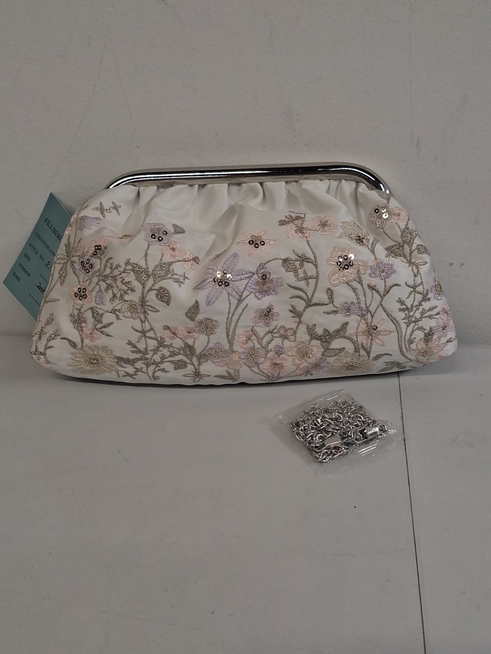 Womens Ivory Satin Clutch Bag Embroidery & Sequin Embellishments